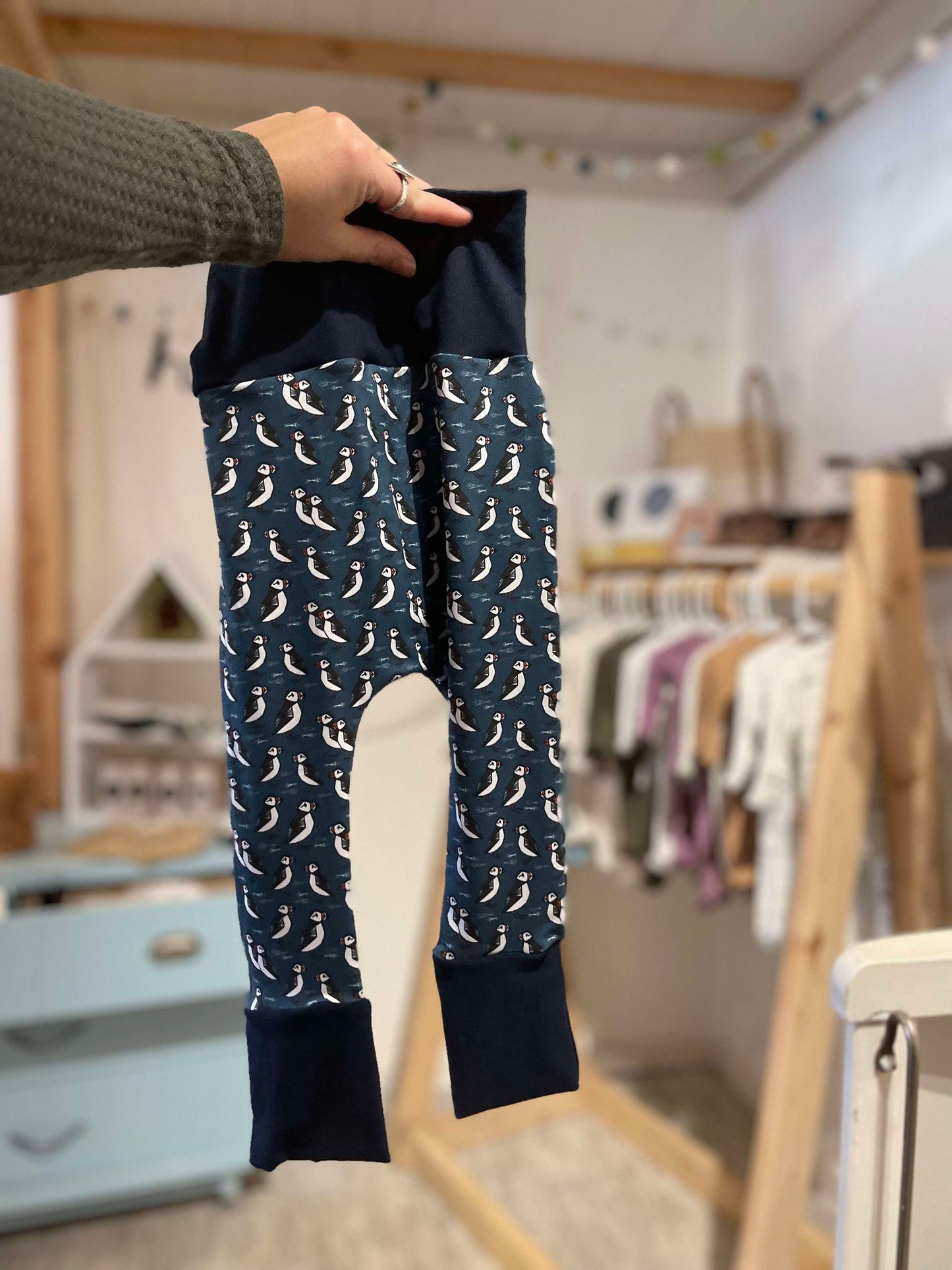 Navy Puffins Grow with Me Pants